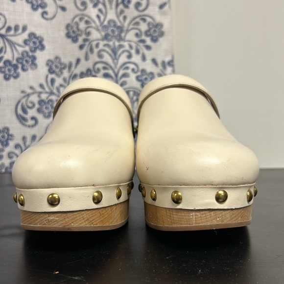 J. Crew Convertible Leather Studded Clogs Wood Slingback in Dusty Ivory 8.5 - Picture 4 of 17